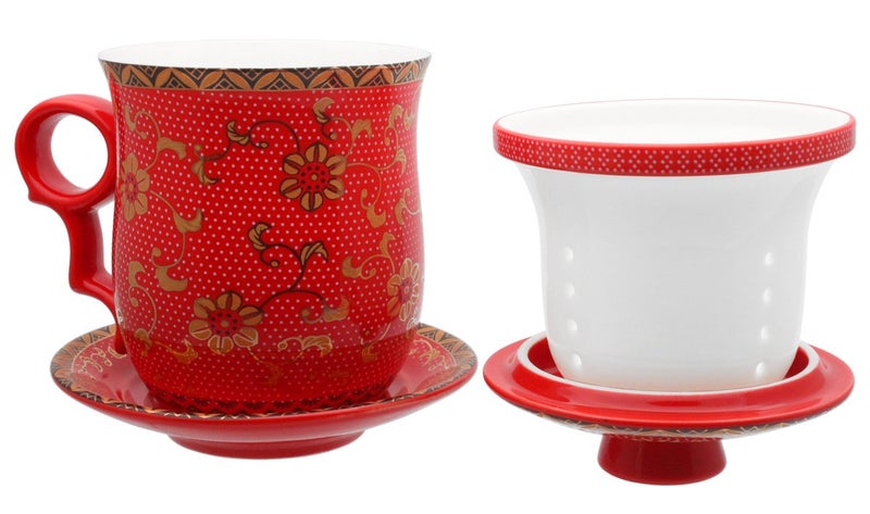 Tea Talent Porcelain Tea Cup with Infuser Lid and Saucer Sets - Chinese Jingdezhen Ceramics Coffee Mug Teacup Loose Leaf Tea Brewing System for Home Office - Image 2